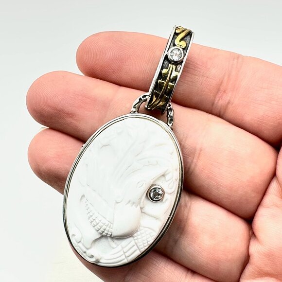 Echo of the Dreamer Sterling Silver Bronze Gemstone Bird Locket Pendant 36 Grams - Picture 3 of 5